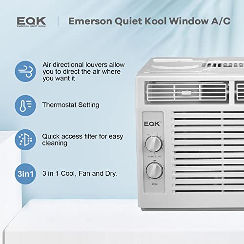 Emerson Quiet Kool Earc5Md1 5,000 115V Window Air Conditioner With Mechanical Rotary Controls Cools Rooms Up To 150 Sq. Ft. Quiet Operation Auto-Restart Washable Filter, 5000 Btu, White #TOP3