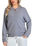 VETLURY 100% Merino Wool Women's Zip Up Cardigans UK，Warm Knitted Cardigan Chunky Sweater Jacket Cozy Open Front Casual Outwear Tops for Fall Winter Spring