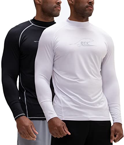DEVOPS 2 Pack Men's Swim Shirts Rashguard UPF 50+ UV Sun Protection T-Shirt Quick Dry Fishing Beach T Shirts Long Sleeve