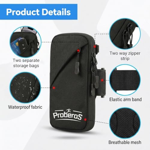 Image of PROBEROS Phone Holder Armband, Waterproof Crossbody Bag for Running