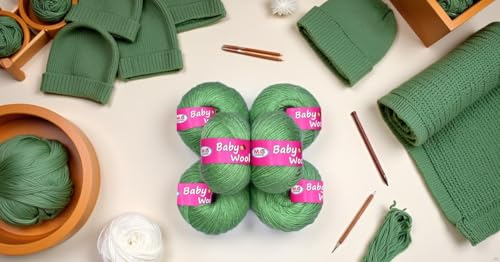 Image of Vard hman 100% Acrylic Wool Apple Green (12 pc) Baby Wool Wool Ball Hand Knitting Wool /Art Craft Soft Fingering Crochet Hook Yarn, Needle Knitting Yarn Thread Dye P