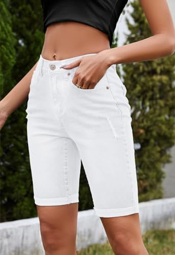 What are Bermuda shorts? 2 Metietila Women's High Waisted Denim Bermuda Shorts Summer Elastic Waist Stretch White Jean Shorts XL