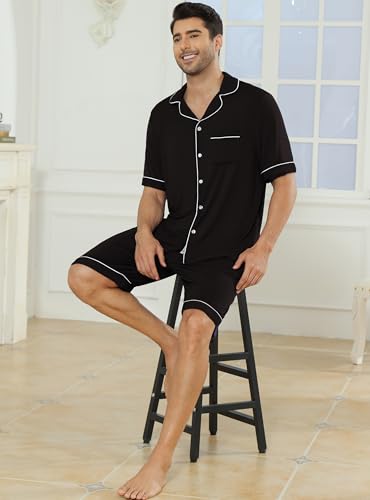Veseacky Mens Pajamas Set Short Sleeve Soft Button Down Sleepwear Two Piece Mens Loungewear Pjs Set with Pockets S-XXL3