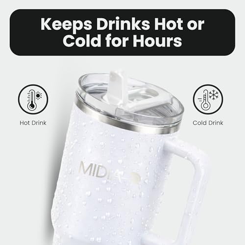 MIDIA- Insulated Tumbler with Handle and Lid, White, Stainless Steel, 30 oz, Double-Wall Vacuum, BPA-Free, Reusable Straw by MIDIA- - Used condition - Image 3