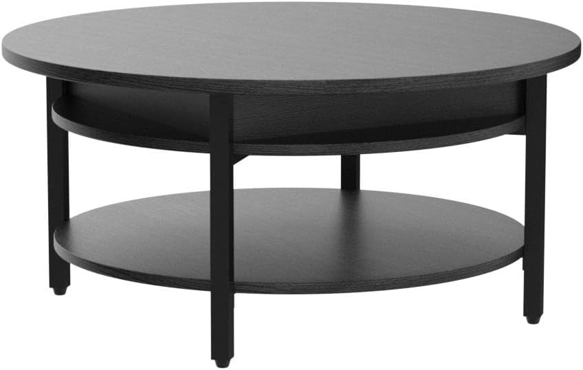 FABATO Round Lift Top Coffee Table for Living Room, 35.43'' Round Coffee Table with Storage and Hidden Compartment, 2 Tier Large Farmhouse Coffee Table Round Dining Table, Black