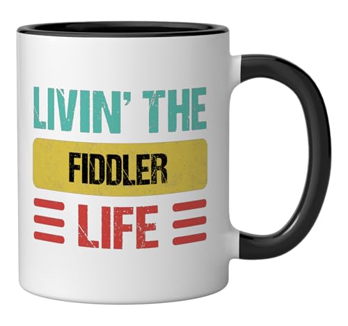 Taza de cerámica Fiddler 11 onzas negra/blanca miniatura 2