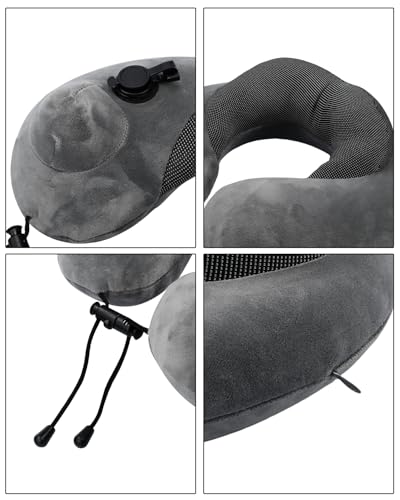 Almohada de viaje inflable con cover de terciopelo Gris miniatura 6
