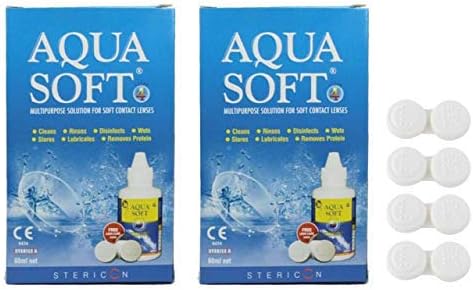 Aquasoft Multipurpose Solution for Soft Contact Lenses 2 Travel Pack with 4 Anti Bacteria Leak Proof Contact Lens Case (60 ml+60 ml+ 4 Lens Case)