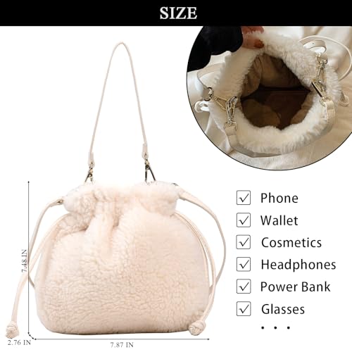Extolove Fluffy Purse, Faux Fur Purses for Women Furry Crossbody Bucket Bags Fuzzy Shoulder Tote Bag (White) by Extolove - Used condition - Image 4
