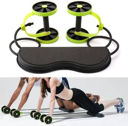 Shopeleven Revolex Extreme Excerciser Multifunction Abdominal Fitness Equipment Ab Exerciser Full Body Workout Abs Wheel Roller With Resistance Band for Men & Women (Pack of 1-Green)