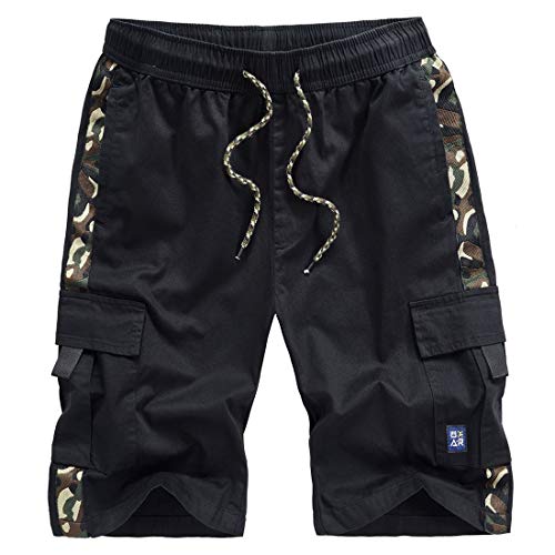 CZZSTANCE Men's Cargo Shorts Elastic Waist Relaxed Fit Multi-Pockets Cotton Casual Outdoor Lightweight Work Shorts Camo-Black