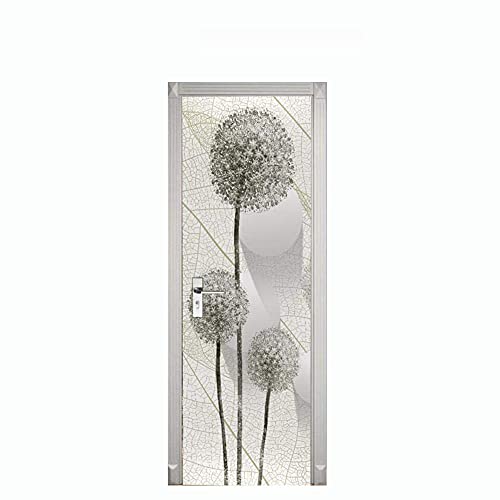 ASLKK Pegatinas De Puerta 3D Papel Tapiz De Puerta Diente De León Blanco Papel Tapiz Autoadhesivo Impermeable Extraíble Sala De Estar Tatuajes De Pared Mural De Vinilo (95x215cm) Cover