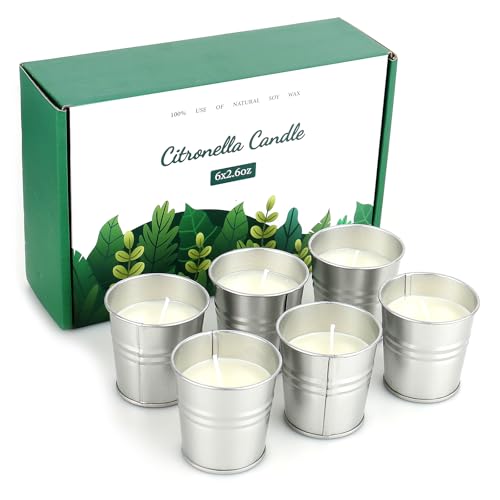 Juego de 6 velas de citronela, velas de citronela, cera de soja natural, aroma de citronela, velas de citronela al aire libre, velas de limón para balcón, terraza, jardín, camping
