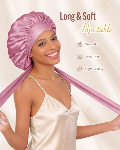Image of Bonnet Queen Silk Bonnet Satin Bonnet with Tie Band Hair Bonnet for Sleeping Night Sleep Hat for Women