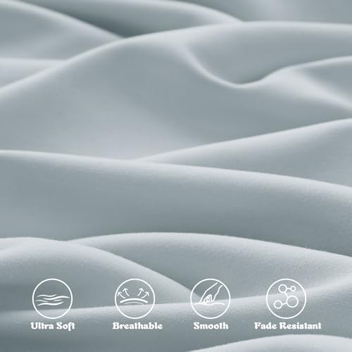 Image of KKJIAF 3 Piece Toddler Sheet Set Microfiber, Includes a Flat Sheet, a Fitted Sheet and a Ruffle Pillowcase, Dusty Blue