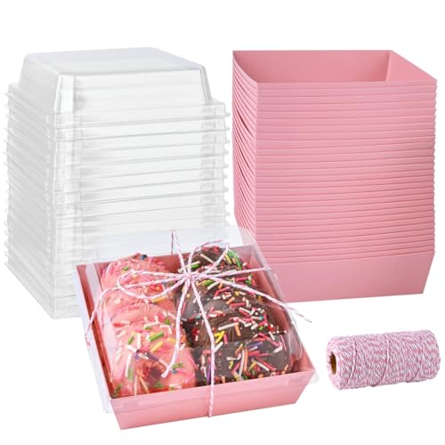 ZORRITA 100 Pack 5 Inch Paper Charcuterie Boxes with Clear Lids, Pink