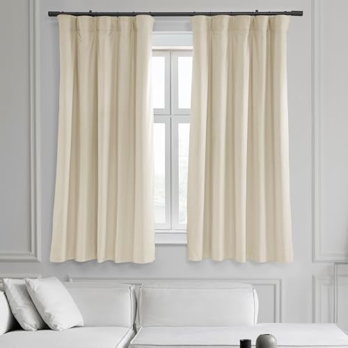 HPD Half Price Drapes Signature Velvet Thermal Blackout Curtains for Living Room 63 Inch Long (1 Panel) Rod Pocket Insulated Blackout Curtains for Bedroom Window Curtains, 50W x 63L, Porcelain White