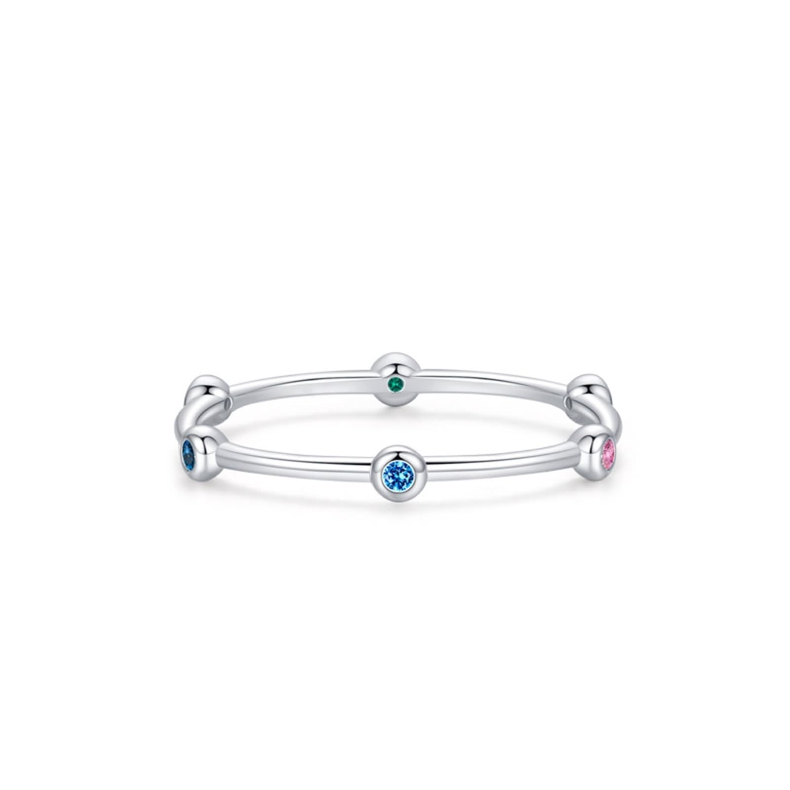 Anello di fidanzamento, anello di fidanzamento da donna con gemme multicolori, in argento 9 K, misura 14 (17,2)