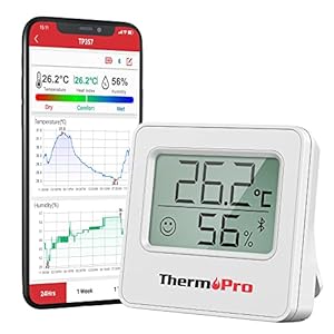 ThermoPro TP357 Kamerthermometer, thermometer-hygrometer, Bluetooth 80m, digitaal, met app, luchtvochtigheidsmeter met smiley-aanduiding en grafiek