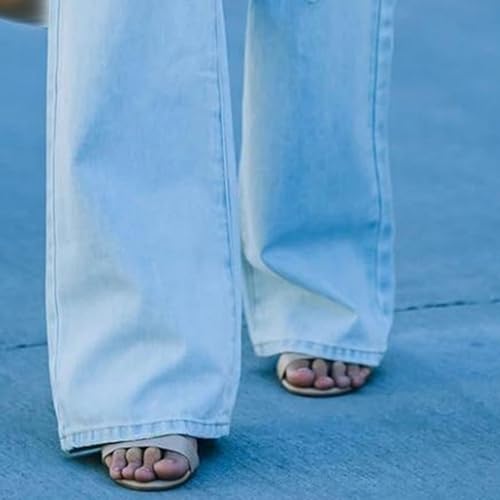 Women's Waisted Flared Jeans Ripped High Wide Leg Destroyed Denim Pants4