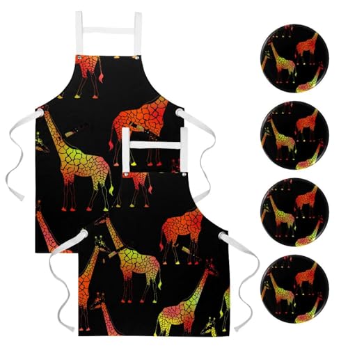 Tablier pour restaurant et travail de service noir à motif girafes