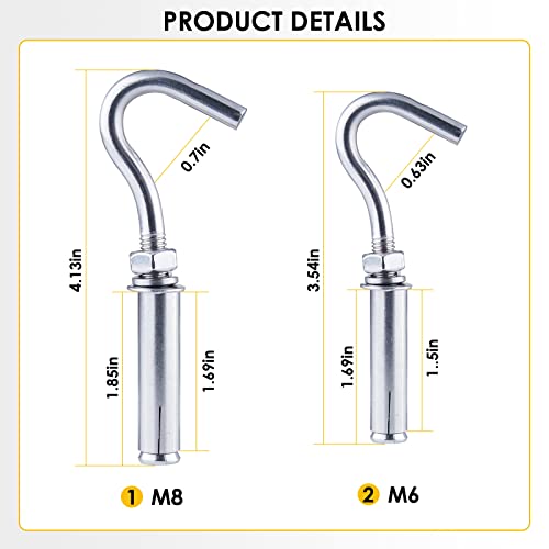 Eyourlife 5 Pcs M6 Expansion Hook, Heavy Duty 304 Stainless Steel Open Cup Expansion Bolt For Concrete Wall Brick Anchor #TOP2