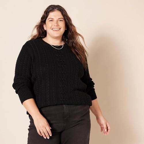 Image of Amazon Essentials Women's Regular Fit Soft Cotton Cable Knit Ribbed Crewneck Sweater (Available in Plus Size)
