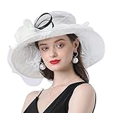 TINAYAUE Damen Organza Hut Eleganter Sommer Sonnenhut Schöner Brauthut breiter Krempe Fischerhut Faltbarer Strandmütze mit Blumen Atmungsaktiver Mesh Cap für Kirche, Hochzeiten, Reisen, Teeparty