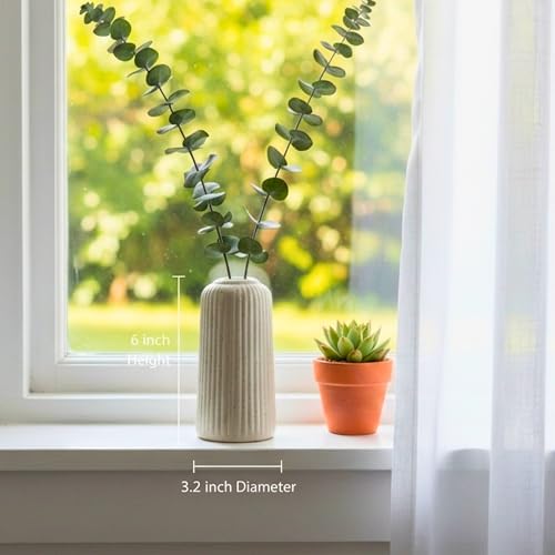 Image of KREATIVE ART'S Modern Ribbed Design Ceramic Flower Vase for Living Room, Flower Pots for Artificial Flower, Home Decoration Item, Home Decor, Vases for Living Room (Texture White, Small)