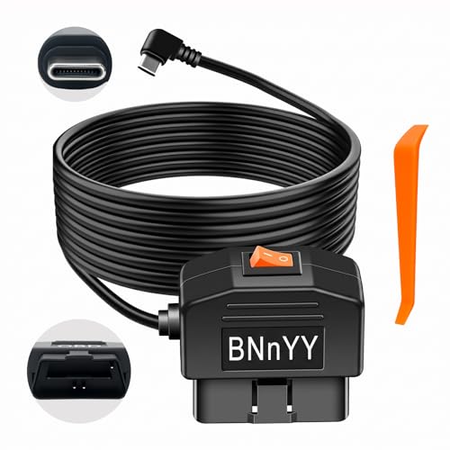 BNnYY OBD2 to USB C Power Adapter for Dash Cam, Hardwire Kit with Parking Mode, Low Voltage Protection (11.6V/23.4V), Acc Detection, Plug and Play Continuous Recording Cable（Type-C