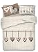 PENSIERI DELICATI Parure Copripiumino Matrimoniale 100% Cotone, Completo di Sacco 250x200cm e 2 Federe 52x82cm, Made in Italy, Copripiumino Lavabile in Lavatrice A 30°, Fantasia Cuore Appeso Beige