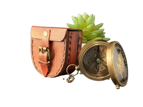Brújula de Bolsillo Vintage Personalizada de Latón con Estuche y Cadena, Compás Marítimo Grabado, Decorativo y Coleccionable