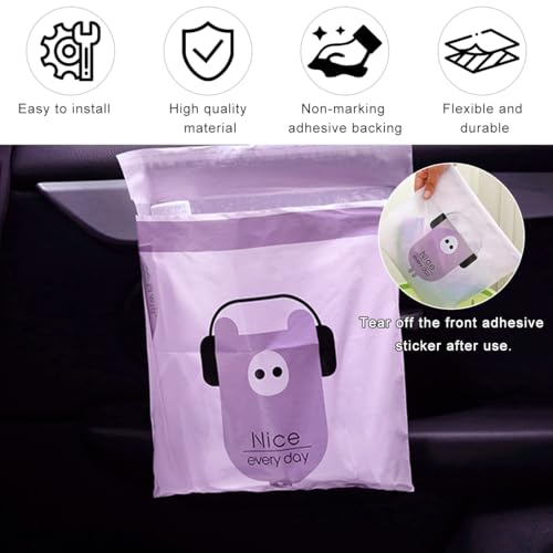 Image of 15 PCS Car Trash Bags, Easy Stick-On Disposable Car Garbage Bags Leak-Proof Vomit Bags, Waterproof Self Adhesive Cleaning Bags for Vehicles Bedrooms Offices, Car Accessories (Pig)
