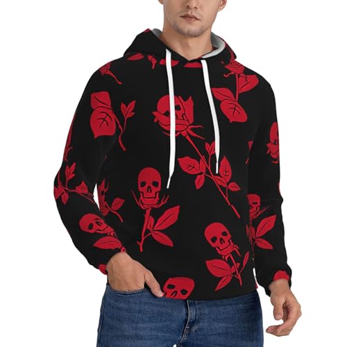Sweat à capuche tête de mort et rose pour homme en coton noir