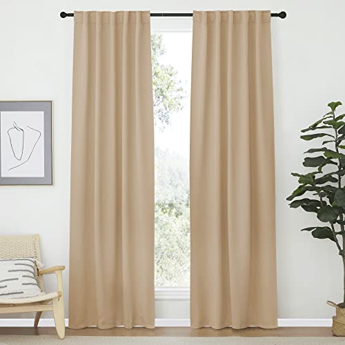 NICETOWN Window Treatment Room Darkening Curtains - (Biscotti Beige Color) 42 Width X 84 Length, 1 Pair, Solid Thermal Insulated Blackout Rod Pocket &