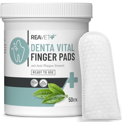 ReaVET Denta Vital - Zahnpflege Finger-Pads für Hunde & Katzen 50 Stück – Zahnreinigung, Zahnpflege ohne Zahnbürste Zahnsteinentferner I Fingerpads, Fingerlinge gegen Mundgeruch