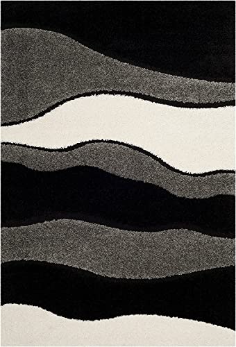 Image of Shaggy Rug for Bedroom Living Room 3X5 FEET Fluffy Plush Area Carpet with Non Slip Backing, Modern Cozy Floor Rug for Home Decor and Comfort (Black- White)