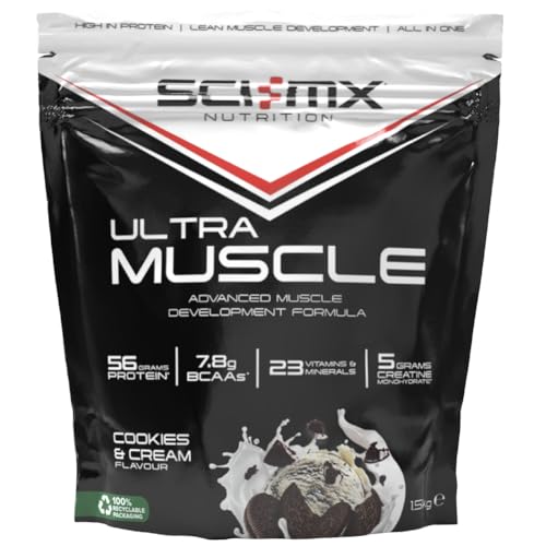 SCI-MX Ultra Muscle - Protein Powder for Muscle Development + 23 Vitamins & Minerals - Cookies & Cream 56g Protein + 5g Creatine + 7.8g BCAAs per Serving 1.5kg