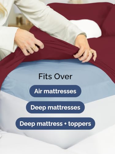 Image of Extra Deep Pocket Twin XL Size Sheet Set - Breathable & Cooling - Burgundy