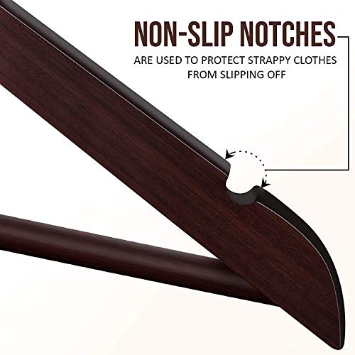 Image of Wooden Hangers for Clothes Hanging | Heavy Duty Coat Hangers with 360 Swivel Hook & Non-Slip Notches | Natural Wood Suit Hangers for Shirts, Blazer, Dresses & Saree (6, Walnut)