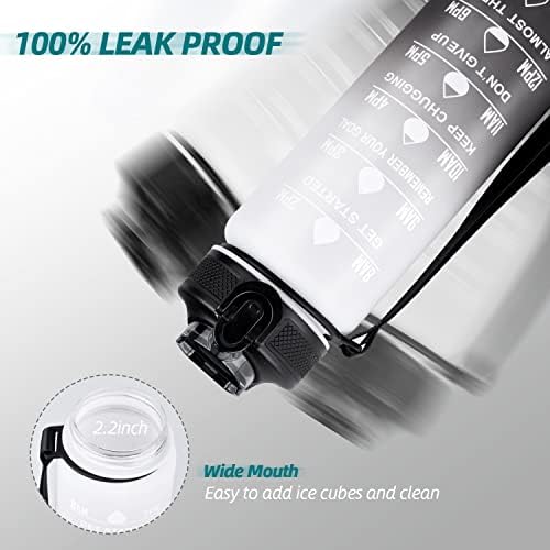 Lychico Sports Water Bottle 1L with Straw, BPA Free Tritan Non-Toxic Plastic Drinking Bottle, Leakproof Design & One Click Flip Lid Ideal, White/Black Gradient, (YDSB)