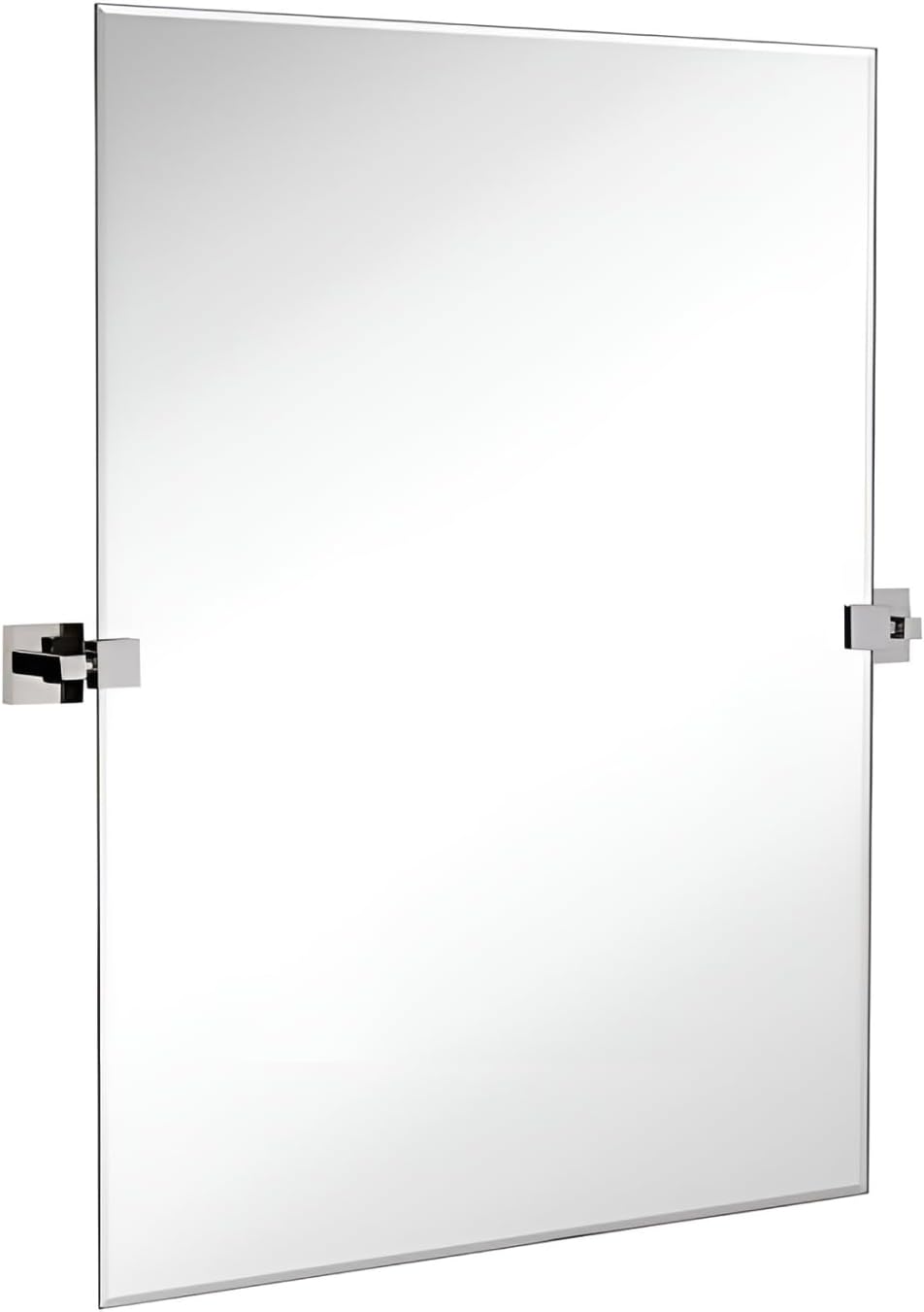Hamilton Hills Large Squared Modern Pivot Mirror with Polished Chrome Wall Anchors | Silver Backed Adjustable Moving & Tilting Wall Mirror 30" x 40" Silver