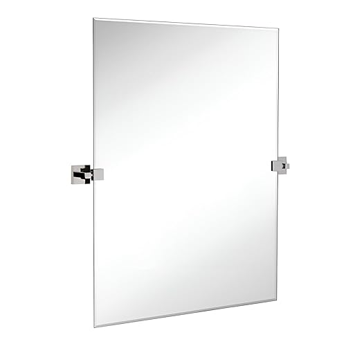 Hamilton Hills - Espejo ovalado grande con anclajes de pared de cromo pulido - Espejo de pared ajustable con respaldo, movible e inclinable, plateado