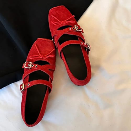 Women's Vintage Mary Jane Flats Square Toe Ballet Pumps with Bow Low Heel Comfortable Slip On Shoes for Daily Office Wear3