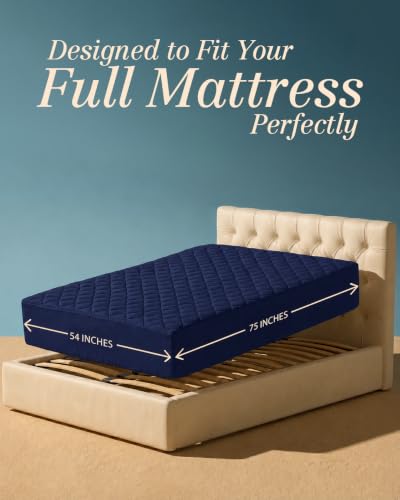 Image of Quilted Fitted Mattress Pad, Full Mattress Protector Topper with Deep Pocket Stretches up to 16 Inches, Machine Washable Mattress Cover by Utopia Bedding (Navy)