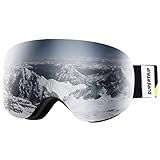 Supertrip Kids Ski Goggles Boys & Girls Over The Glasses Anti Fog Snow Snowboard Goggles UV Protection Helmet Compatible Non-Slip Strap Double Lens For 7-13 Year Children (Gray Revo Silver(VLT 9.75%))