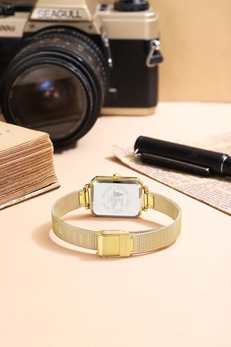 Image of London Fog Victoria Collection Analog Quartz Watch for Women with Textured Dial, Rectangular Metal Case, Mineral Glass, Mesh Strap & Water Resistant - LFW20006
