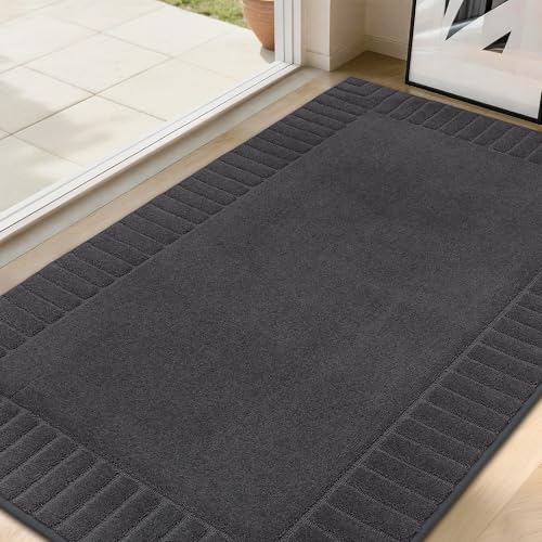 BEQHAUSE Door-Mat Non-Slip Front Doormat Low-Profile Entrance Mats for Front Door Entry Resist Dirt Washable Doormat Absorbent Entryway Door Mat,Dark Grey, 36"x60" Dark Grey 3' x 5' (Rectang
