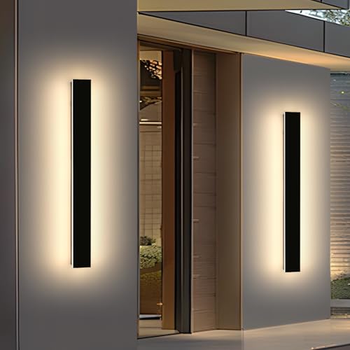 Image of 2 Pack 47.2inch Long Linear Outdoor Wall Light, 3000K Warm White Modern Wall Mounted Sconce, IP65 Waterproof, 42W, Black Exterior Lighting Fixture for Garage, Patio, Porch, Garden