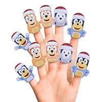 Bluey 10 Piece Holiday Finger Puppet Set - Educational Play, Party Favors, Bath and Pool Toys, Beach Fun, Playtime Activities